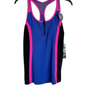 NWT ZeroXposur swim top size 12 pink, blue, black quick dry sporty tankini top